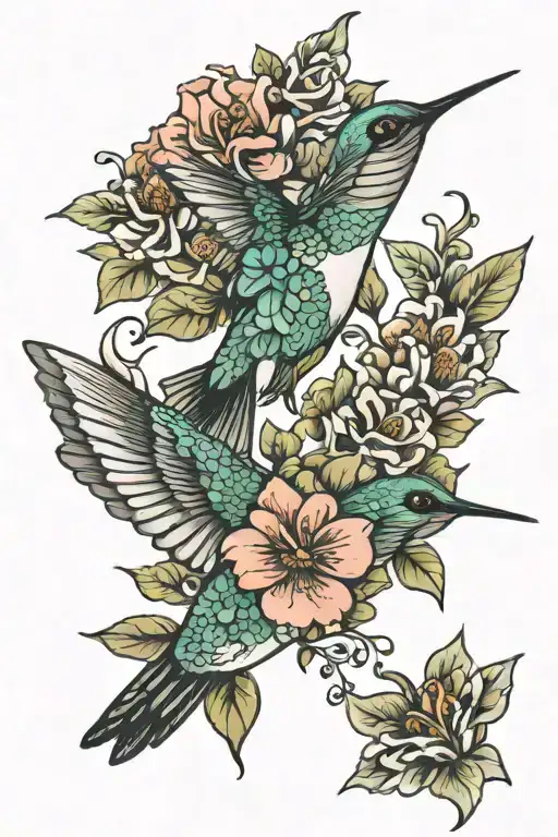 Hummingbird Flying Around Flowers Wrapping