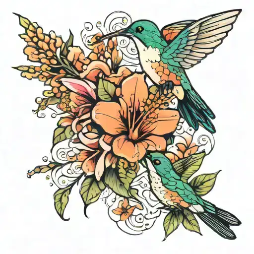 Hummingbird With Flowers