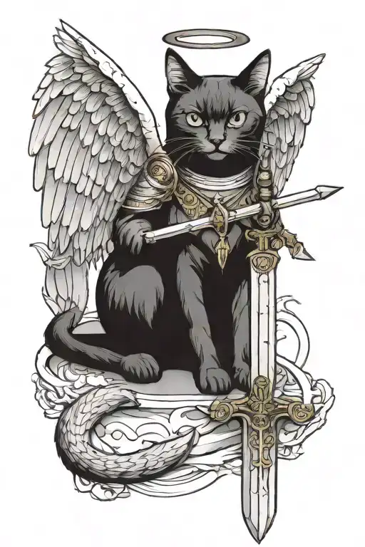 Cat With Angel Wings And Sword