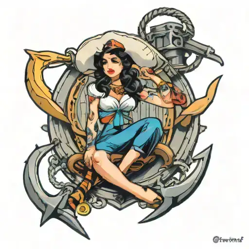 Western Girl Pinup On An Anchor