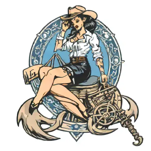 Sexy Western Pinup Girl Riding A Ships Anchor