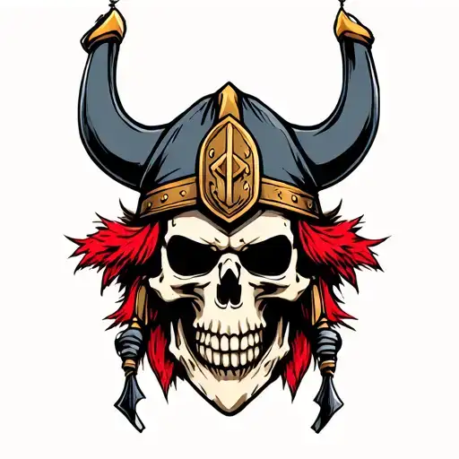 Skull With Viking Hat That Says War Paint
