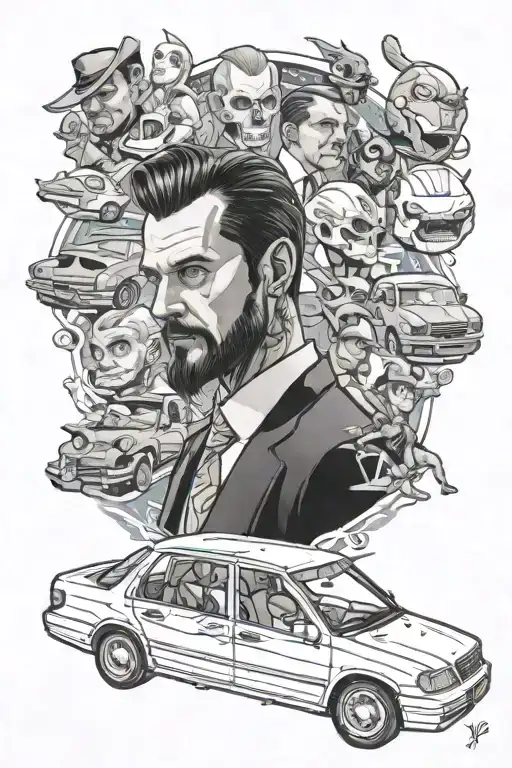 A Car Salesman Surrounded By Video Game Characters