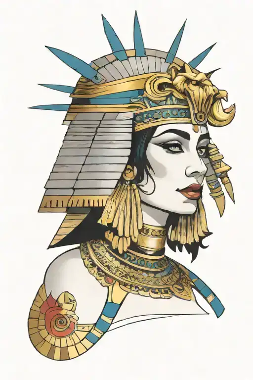 Traditional Cleopatra Portrait With Pharaoh Head Piece On Her Head