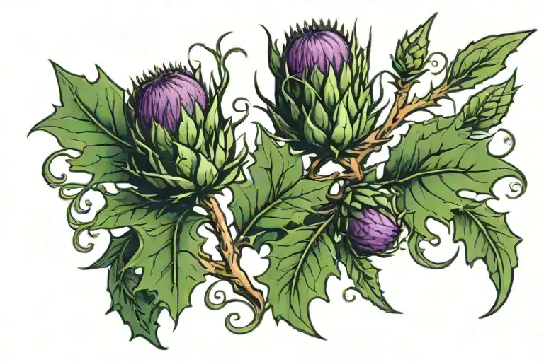 Thistle And Oak Leaf Intertwined