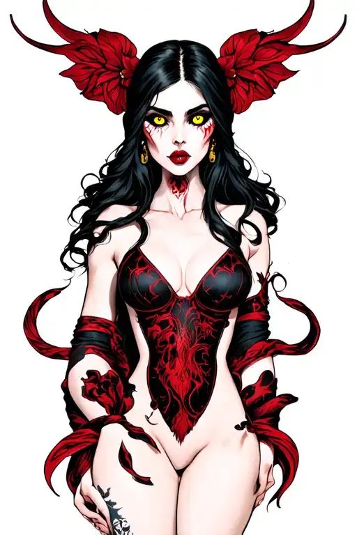 Lilith With Black Horrns And Yellow Eyes
