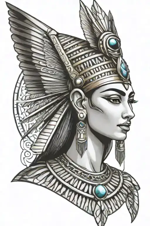 Egytian Cleopatra Egyptian Goddess With Pharao Crown On Head As A Portrait