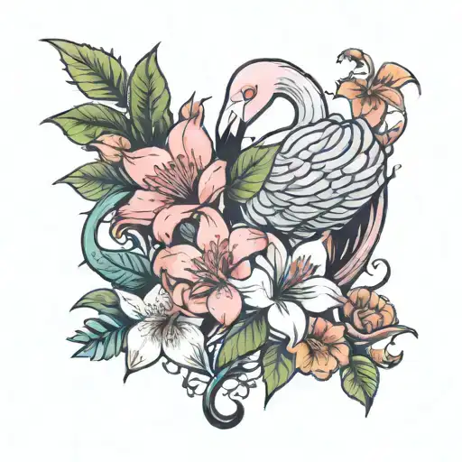 Flamingo And Flowers