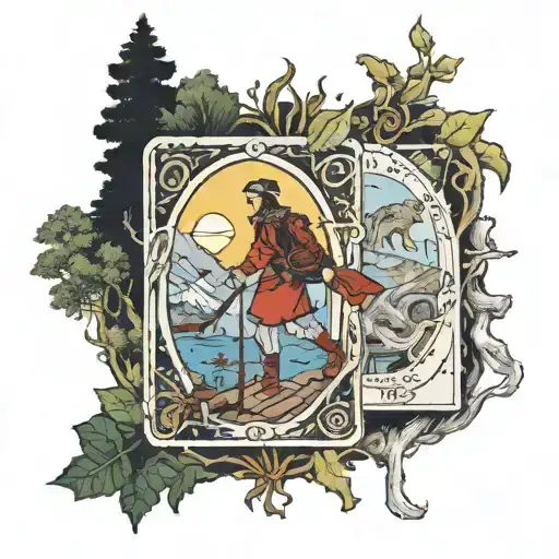 Tarot Card The Adventurer Exploring Wilderness