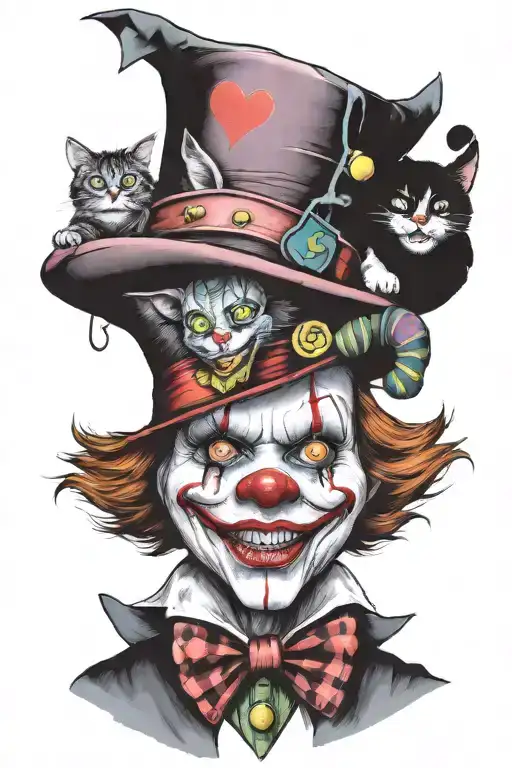 Pennywise Clown Johnny Depp As Mad Hatter Alice In Wonderland With Cheshire Cat