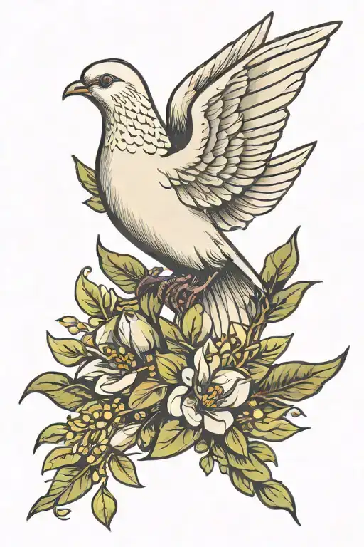999 Tattoo With Dove Carrying Olive Branch