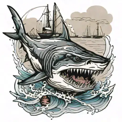 Shark Emerging From Water With Harbour In Background Realistic