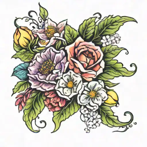 Birth Flower Bouquet Feb Mar July Aug Oct