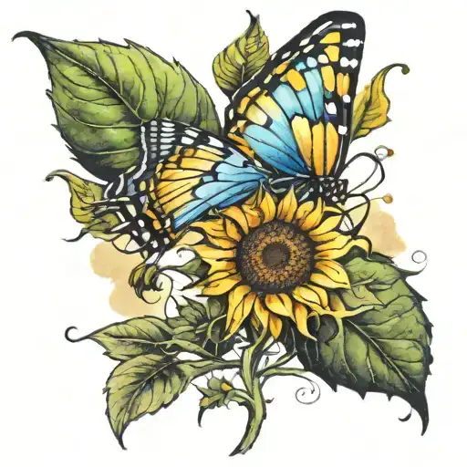 Sunflower And Butterfly Watercolor Art