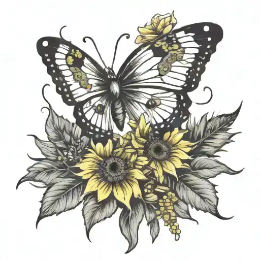 Sunflower And Butterfly