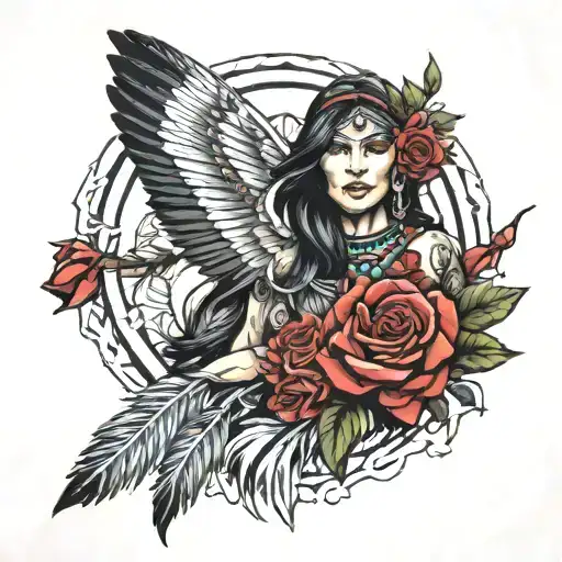 Roses And Native American Woman