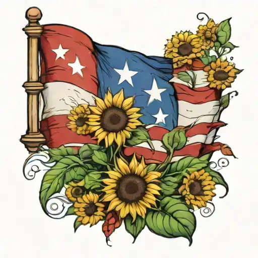 Puerto Rico Flag And Sunflower