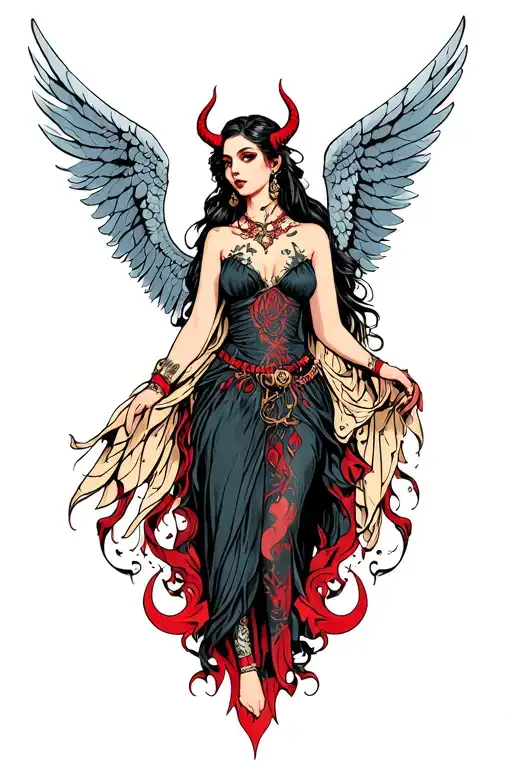 Angel Woman With Devil Accessories