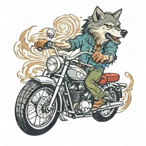 Wolf Playing Drums While Riding Motorcycle