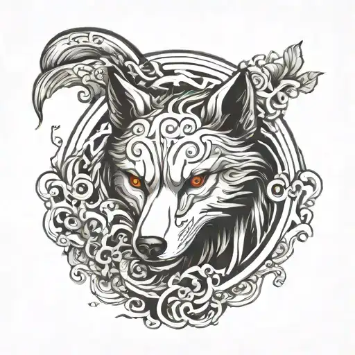 Yin Yan With Wolf Head Fitted In A Round Shape Showing The Essence Of Yin Yan
