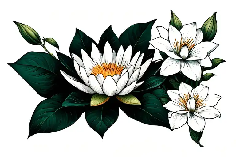 Water Lily And White Jasmine With Philippine Sun