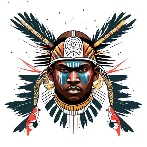 African Warrior With Silhouette Of Africa As War Paint On His Face