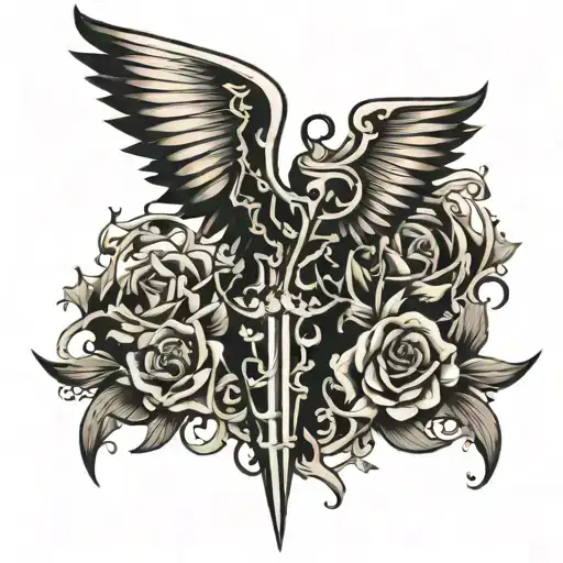 Gothic Spine Tattoo With Wings