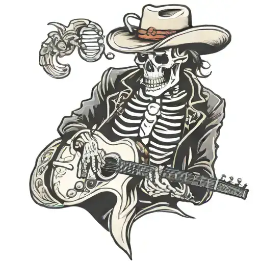 Cowboy Skeleton Playing Accoustic Guitar