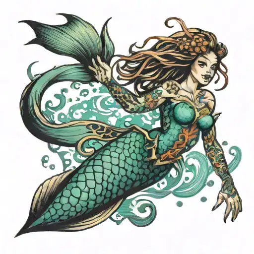 Mermaid Enticing Diver Exploring The Depths