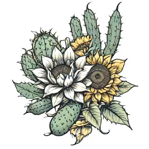 Cactus And Sunflower Growing