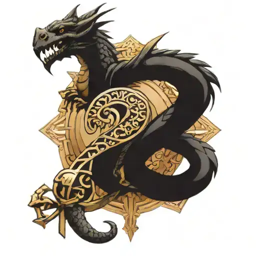 Beautiful Female Dragon Perched Atop An Ancient Stone Ankh