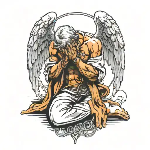 Angel Praying In Knees Chained Down Hands
