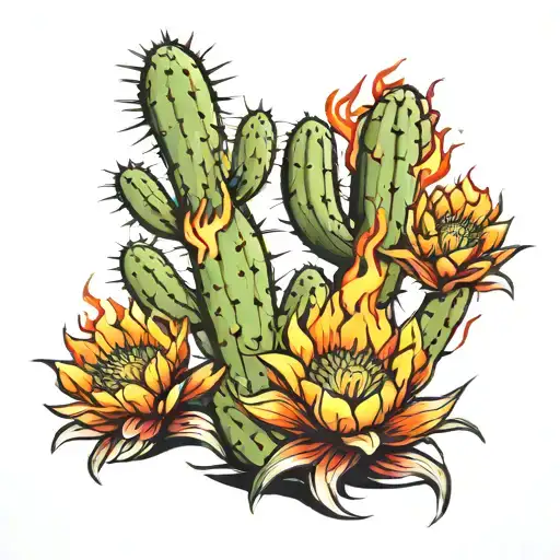 Flame Rising Behind Cactus