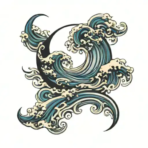 Moon And Waves Flowing