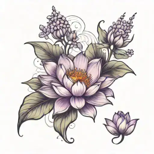 Lotus Flower With Lavender Flower