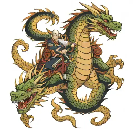 Japaneese Worrior Slaying A Dragon