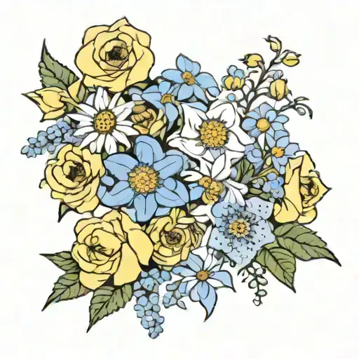 Narcissus Rose Daisy Violet Forget Me Not Bouquet