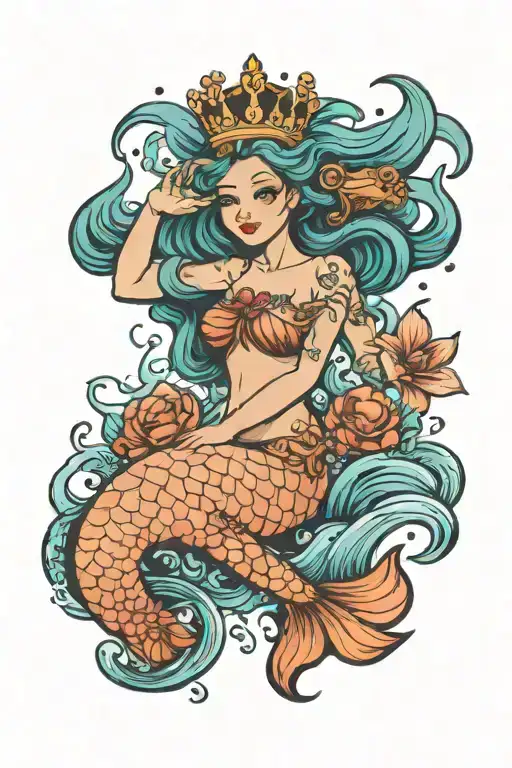 Mermaid Swimming With A Crown