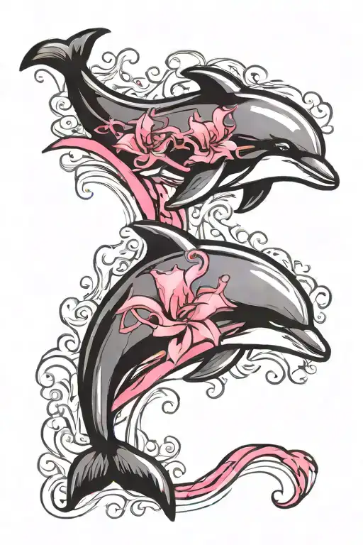 Dolphin Jumping Through A Breast Cancer Awareness Ribbon