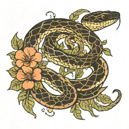 Simple Snake And Flowers