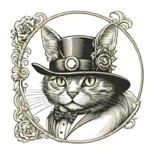 A Cat With A Top Hat Wearing A Monocle Diamond Eye Pupils Smiling