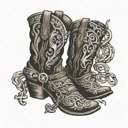 Pair Of Cowboy Boots With A Cross Intertwined