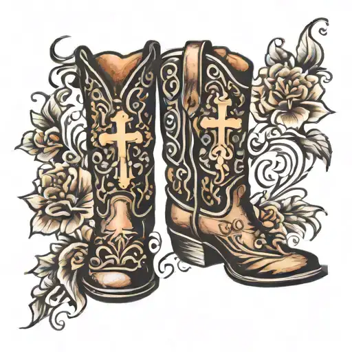 Pair Of Cowboy Boots With A Cross