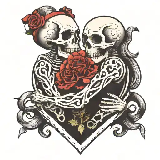 Skull Lovers Hugging Each Other