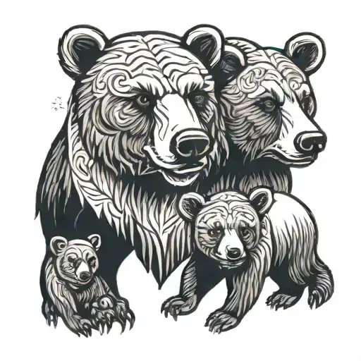 Papa Bear With Two Baby Girl