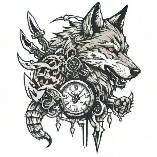 Wolf With A Clock With Knives