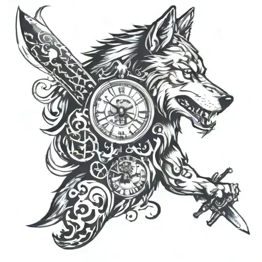 Wolf With A Clock With Knives Gang