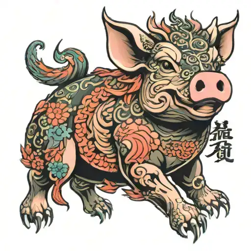 Chinese Zodiac Pig With Dragon On Shoulder