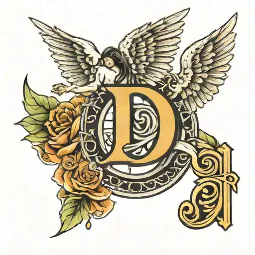 Letter D Inside An Angel