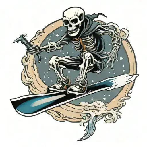Skeleton Riding Snowboard